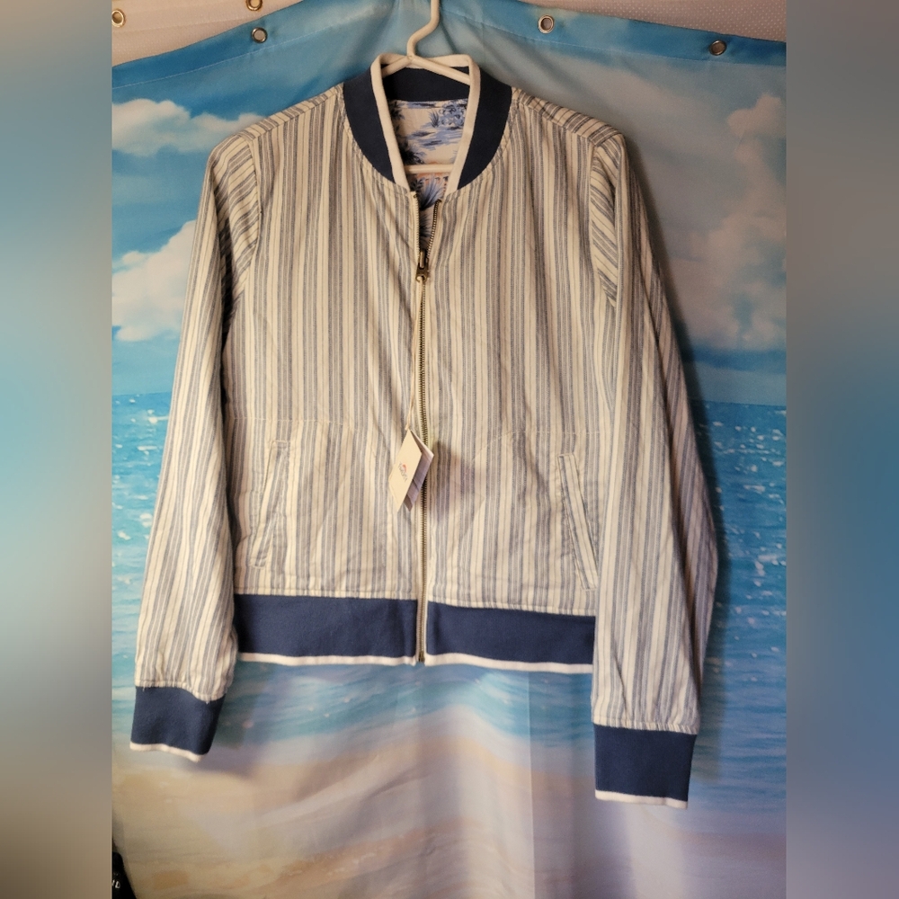 Faherty NWT Mandalay Reversible Bomber Jacket Havana Stripe Tropical Small Women